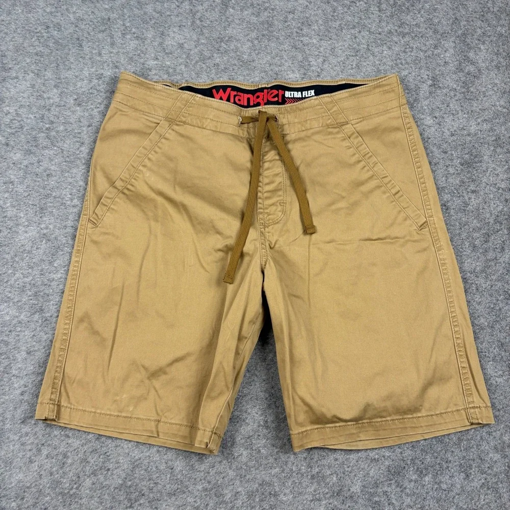 Wrangler Ultra Flex Shorts Mens M Tan Chino Drawstring Adult Casual Outdoors